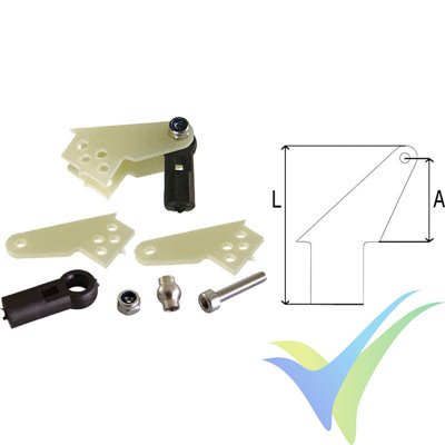 Doble escuadra de mando (horn) 25mm fibra vidrio con rótula M3