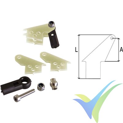 Doble escuadra de mando (horn) 22mm fibra vidrio con rótula M3