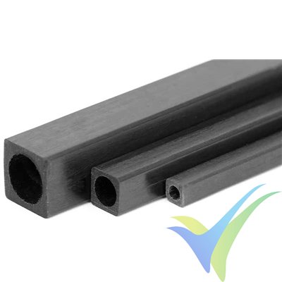 Tubo carbono cuadrado interior redondo, 3x3mm, Ø2mm, 1m