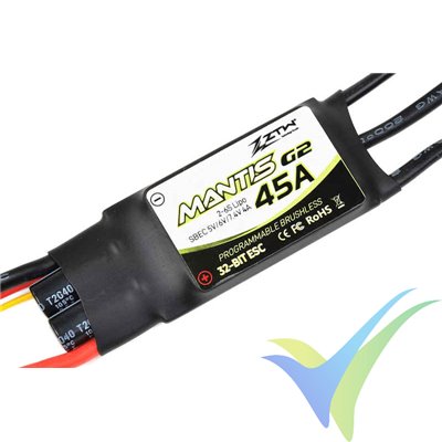 ZTW Mantis G2 45A brushless ESC, 2S-6S, SBEC 4A, 43g