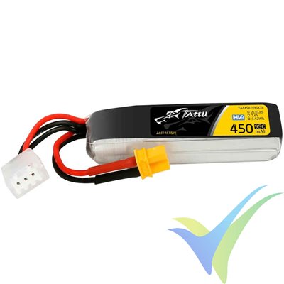 Batería LiPo Tattu - Gens ace HV 450mAh (3.42Wh) 2S1P 95C 28g XT30 (formato largo)