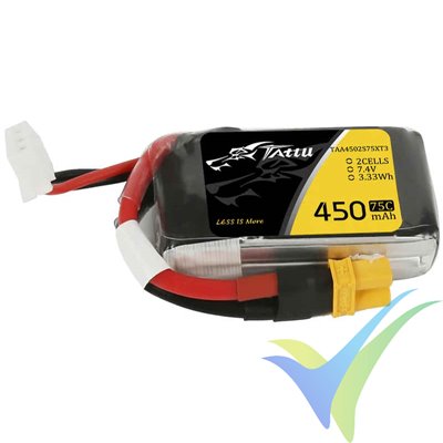 Batería LiPo Tattu - Gens ace 450mAh (3.33Wh) 2S1P 75C 28g XT30