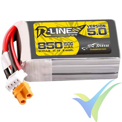 Batería LiPo Tattu R-Line V5.0 - Gens ace 850mAh (9.44Wh) 3S1P 150C 76g XT30