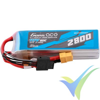 Batería LiPo Gens ace G-Tech 2800mAh (31.08Wh) 3S1P 60C 218g XT60