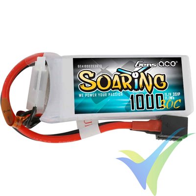 Gens ace Soaring LiPo battery 1000mAh (11.1Wh) 3S1P 30C 92g EC3/XT60/Deans