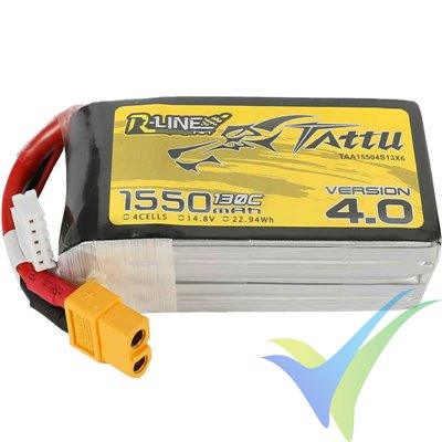 Tattu R-Line V4.0 - Gens ace LiPo battery 1550mAh (22.94Wh) 4S1P 130C 167g XT60