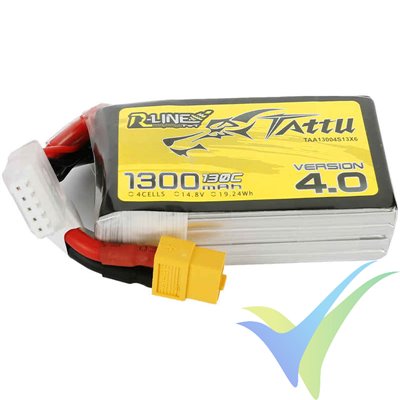 Tattu R-Line V4.0- Gens ace LiPo battery 1300mAh (19.24Wh) 4S1P 130C 143g XT60