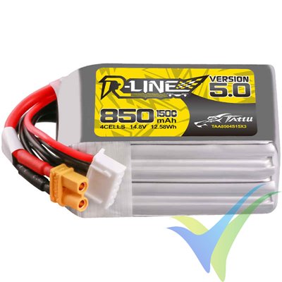 Tattu R-Line V5.0 - Gens ace LiPo battery 850mAh (12.58Wh) 4S1P 150C 100g XT30