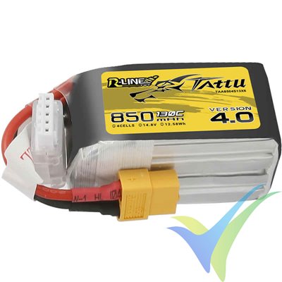 Batería LiPo Tattu R-Line V4.0- Gens ace 850mAh (12.58Wh) 4S1P 130C 102g XT60