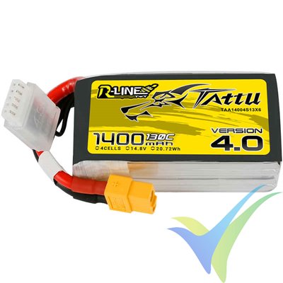 Batería LiPo Tattu R-Line V4.0 - Gens ace 1400mAh (20.72Wh) 4S1P 130C 158g XT60