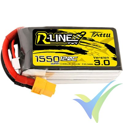 Batería LiPo Tattu R-Line V3.0 - Gens ace 1550mAh (22.94Wh) 4S1P 120C 176g XT60