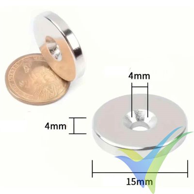 Neodymium circular disc magnet 15x4mm with 4mm hole