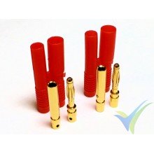 Banana connector 2mm, gold plated, male and female, with insulating red cover