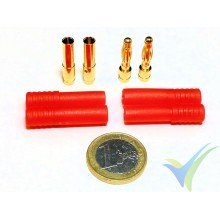 Banana connector 4mm, gold plated, male and female, with insulating red cover
