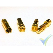 Banana connector 4mm, gold plated, male and female, with insulating red cover