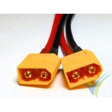 Adaptador de conector XT60 hembra a dos XT60 macho en paralelo (cable 2.08mm2, 14AWG)