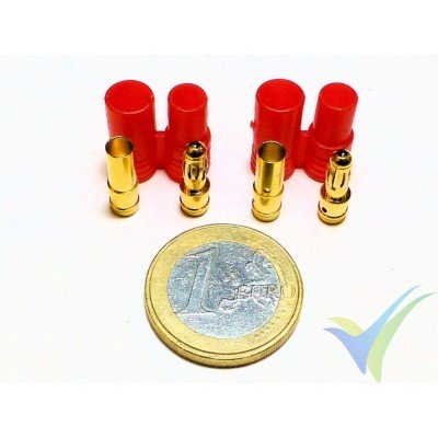 Banana connector 3.5mm, gold plated, male and female, with insulating red cover, 4.2g