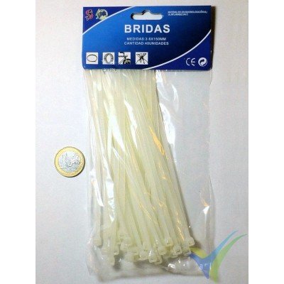 Nylon ties 3.6x150mm, white, 40 pcs