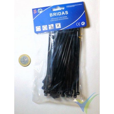 Bridas nylon negro 3.6x150mm, 40 ud