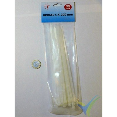 Bridas nylon blanco 5x200mm, 30 ud