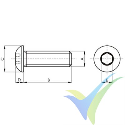 M3x16 screw, domed Allen head, stainless A2, ISO-7380, 1 pc