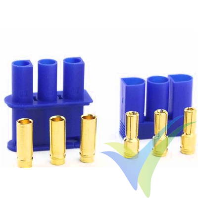 Conector EC5 triple, metalizado oro, macho y hembra