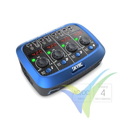 Cargador SkyRC Quattro para micro baterías LiPo, AC/DC, 4x4W