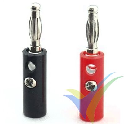 Banana connector male 4mm, red and black, 1 pair