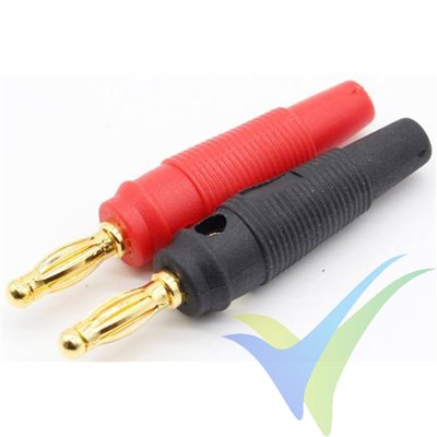 Banana 4mm male, gold plated soldering terminal, pair red and black