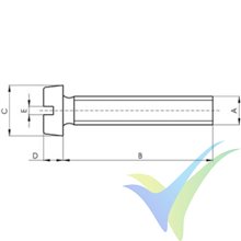 Tornillo M4x30, cabeza cilíndrica ranurada, inoxidable A2, DIN-84, 1 ud