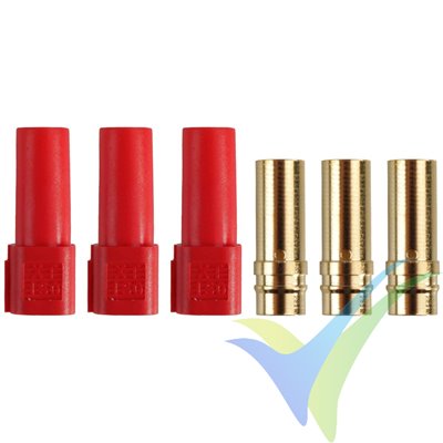 Gold connector, XT150, 3 sockets, red housing