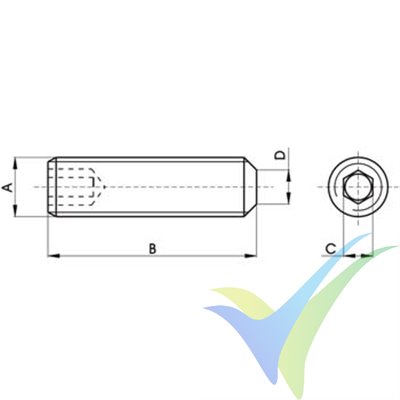 Tornillo prisionero Allen M5x16 inoxidable A2 DIN-913, punta biselada, 1 unidad