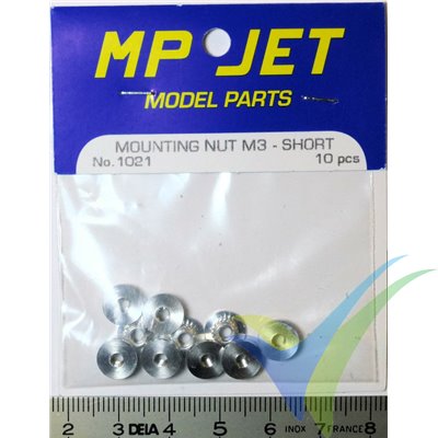 Tuerca aluminio autoempotrable M3 corta, MP-Jet 1021, 10 uds