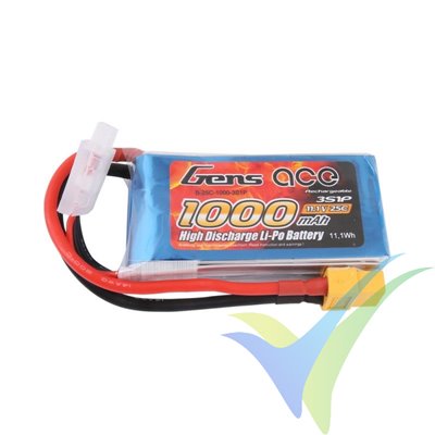 Batería LiPo Gens ace 1000mAh (11.1Wh) 3S1P 25C 96g XT60