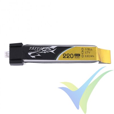 Tattu - Gens ace LiPo battery 220mAh (0.81Wh) 1S1P 45C 5.5g Molex Eflite