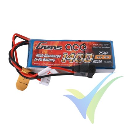 Gens ace 1400mAh 7.4V 2S1P Transmitter Lipo Battery Pack with JR-plug