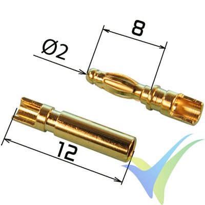 Conector banana 2mm corto, metalizado oro, 2 parejas macho y hembra