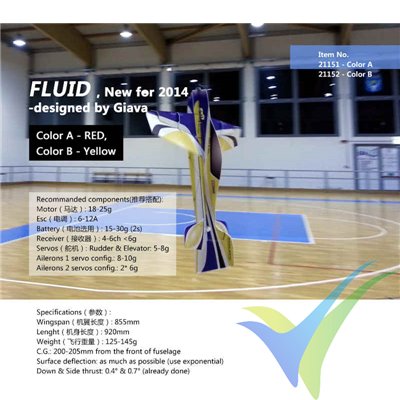 Dualsky Fluid Competition indoor airplane kit, yellow, 855mm, 145g