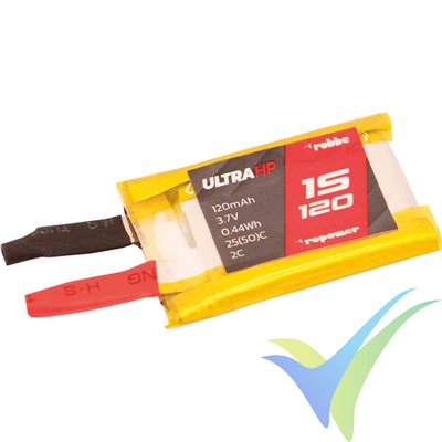 1S LiPo cell with solder terminals, 120mAh 25C 3.7V, Robbe RO-POWER ULTRA HP, for auxiliary battery F5J-30g