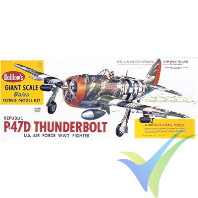 Kit construcción avión gomas Guillows 1001, Republic P-47D Thunderbolt, 768mm