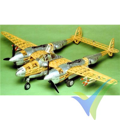 Kit construcción avión gomas Guillows 2001, Lockheed P-38 Lightning, 1016mm