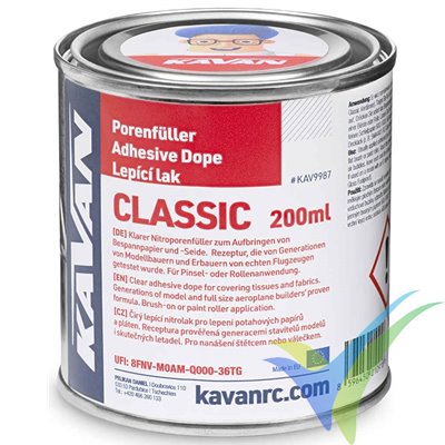 KAVAN transparent nitrocellulose adhesive dope for sticking fabric or paper coverings, 200ml
