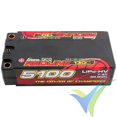 Gens ace Redline Shorty HV LiPo Battery 5100mAh (38.76Wh) 2S1P 130C 215g 5mm