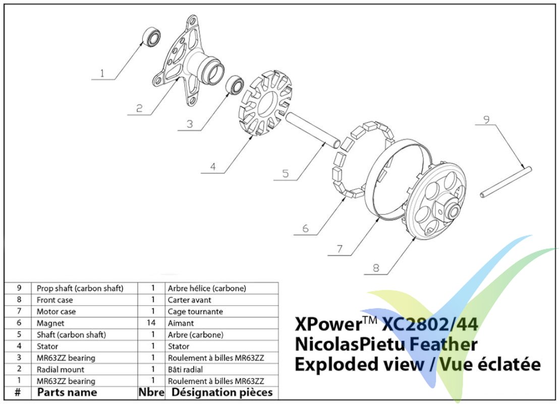 Despiece del motor brushless XPower XC2802/44 Nicolas Pietu Feather