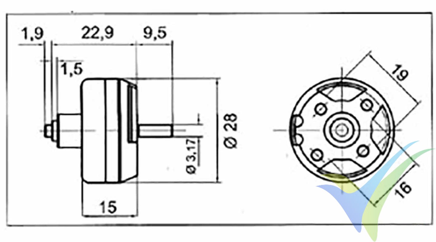 Dimensiones del motor brushless Multiplex ROXXY BL C28-15-1100Kv