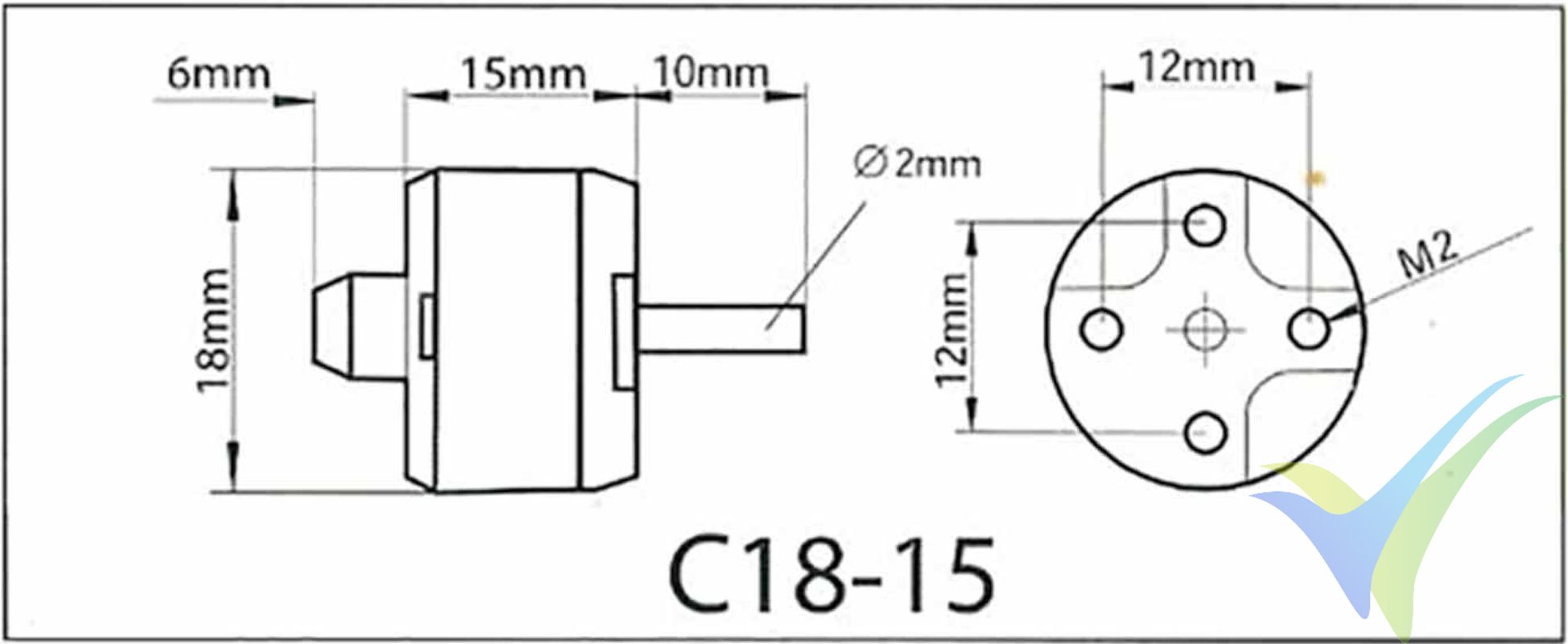 Dimensiones del motor brushless Multiplex ROXXY BL C18-15-2000Kv