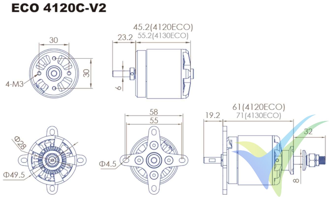 Dimensiones del motor brushless Dualsky Eco 4120C V2