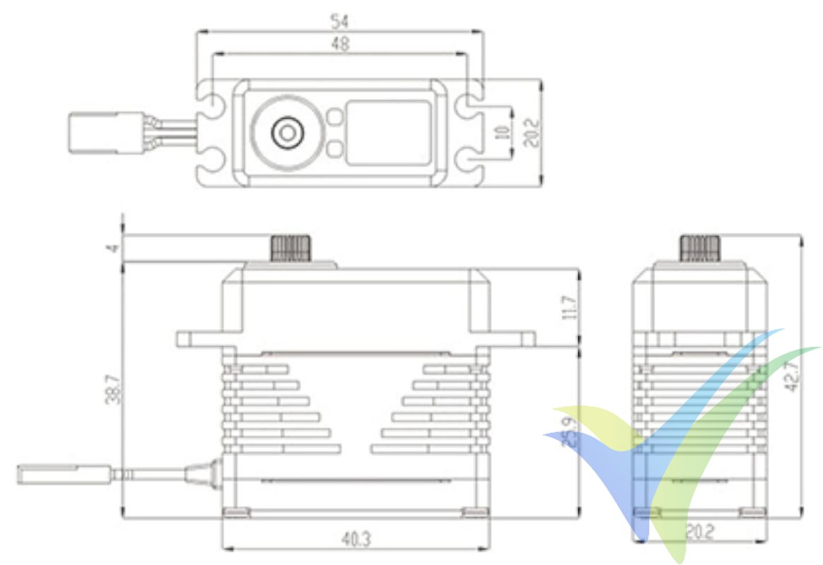 Dimensiones del servo Savox SB-2282SG