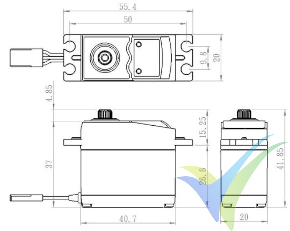 Dimensiones del servo Savox SC-0253MG