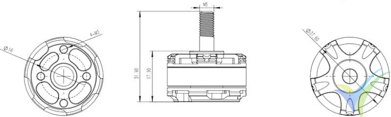 Dimensiones del motor brushless GEMFAN GT2205-2450Kv